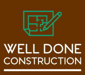 Well Done Construction logo for website header showcasing restoration, repair, and remodeling services